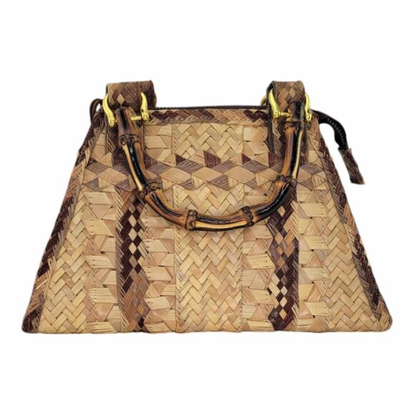 Depre International Brown Sisal Small Handbag With Petals Handcrafted - Picture 6 of 9